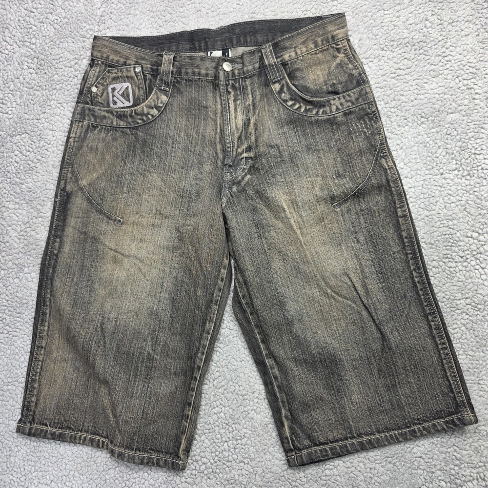 Karl Kani Mens Denim Shorts Gray Wash Relaxed Fit Size 34‎